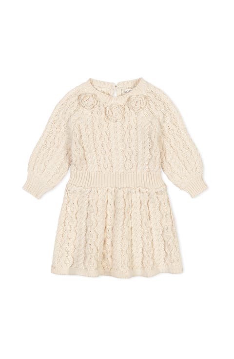 Organic Rosette Detail Cable Knit Sweater Dress (Baby)