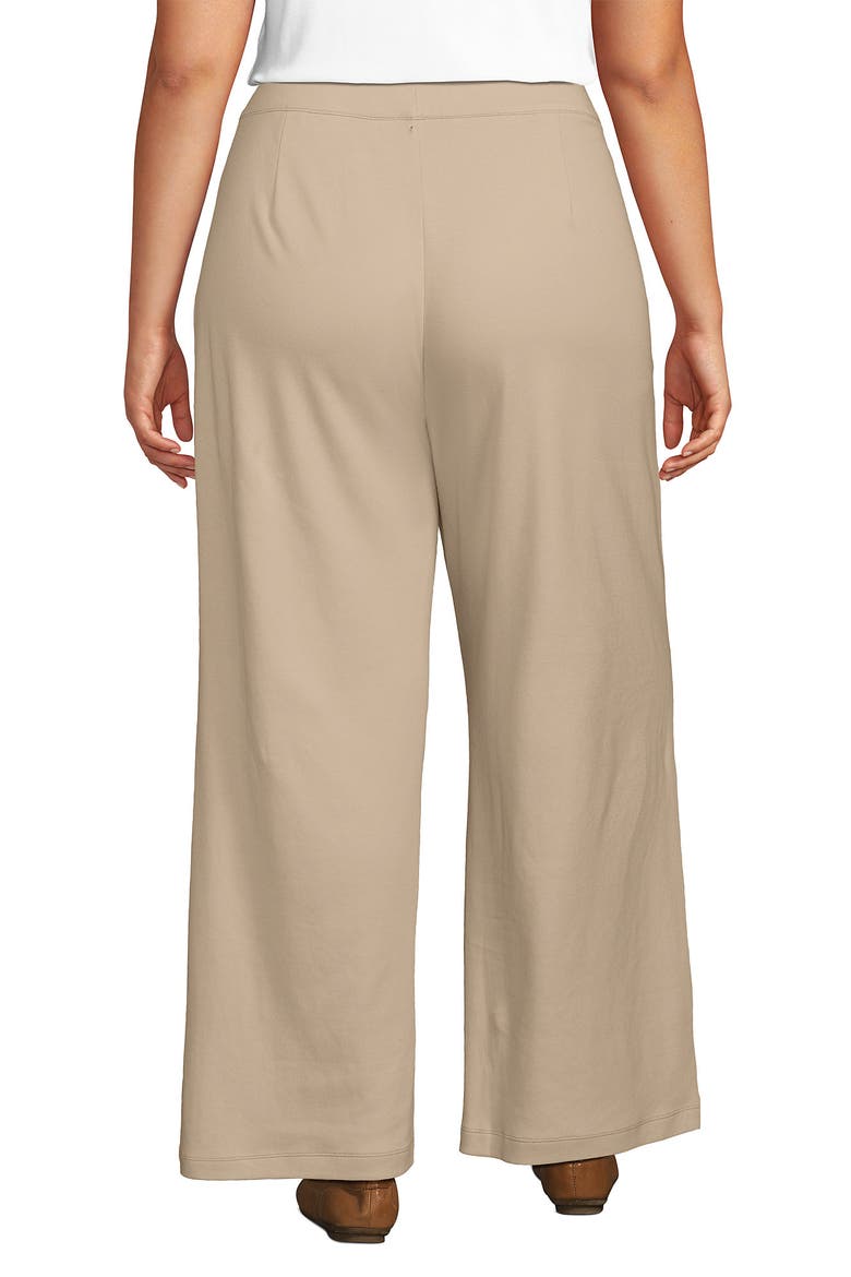 Plus Size Knit High Rise Pleated Wide Leg Pants, Alternate, color, Champagne