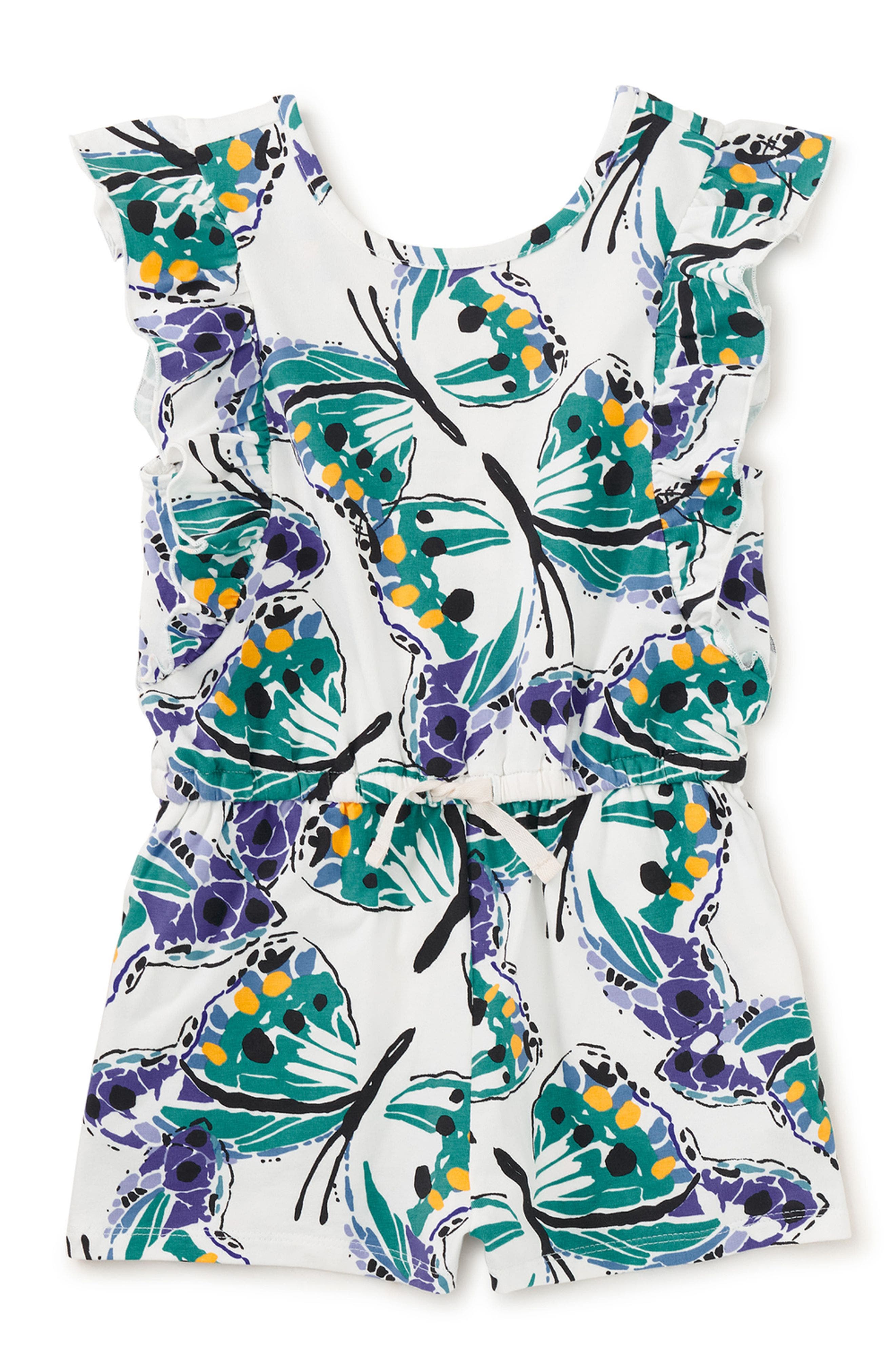 Tea Collection Flutter Sleeve Romper in Carnival Butterfly 