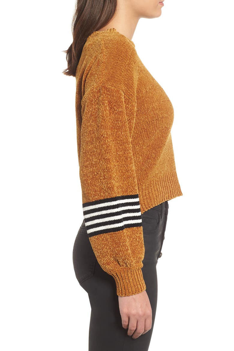 Stripe Sleeve Chenille Sweater, Alternate, color, GOLD