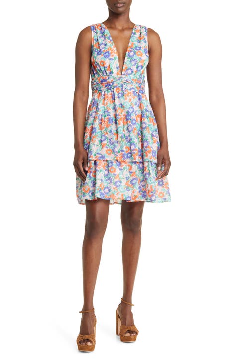 Donna Floral Tiered Cotton A-Line Dress