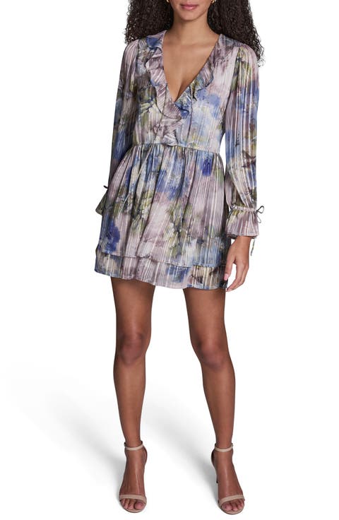 Print Metallic Long Sleeve Dress