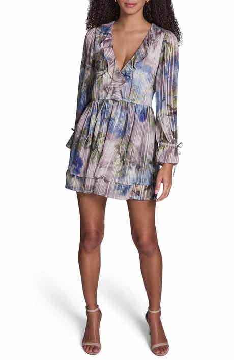 BCBG Print Metallic Long Sleeve Dress