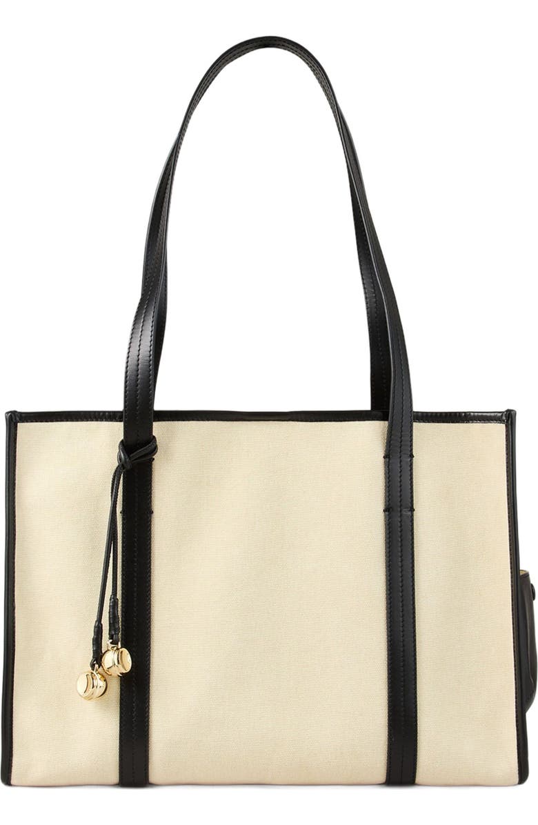 SANDRO Canvas tote bag, Main, color, Ecru / Black