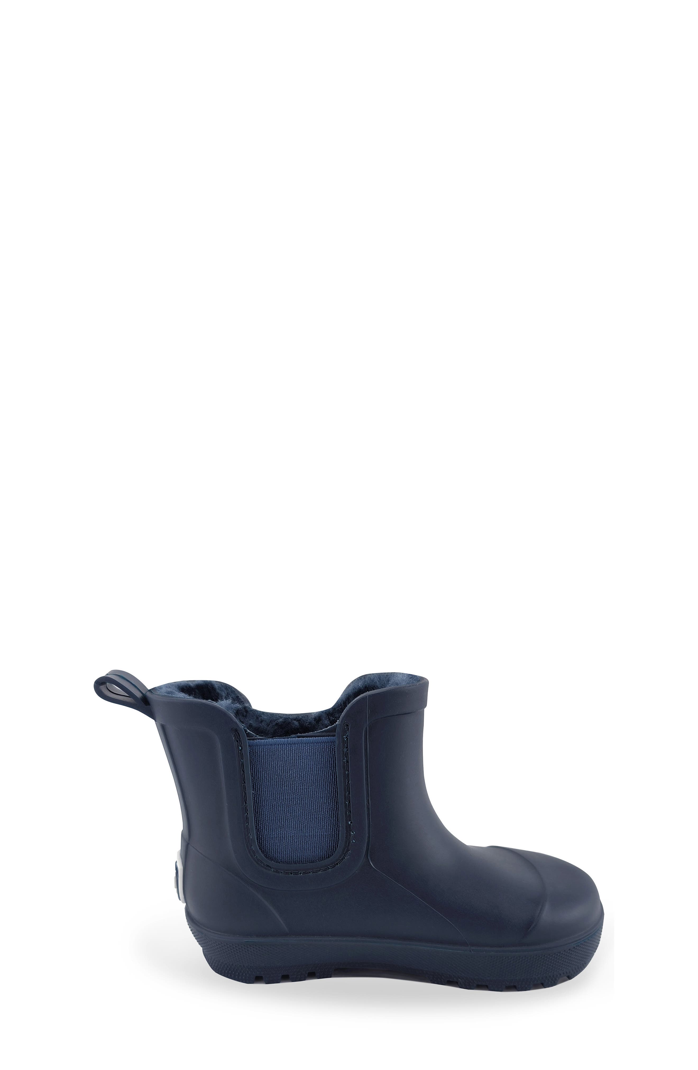 BEARPAW Kids' Waterproof Chelsea Faux Shearling Lined Rain Boot, Alternate, color, Navy