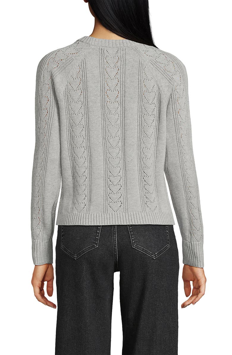 Lands' End Drifter Jacquard Raglan Crew Neck Sweater, Alternate, color, Gray Heather
