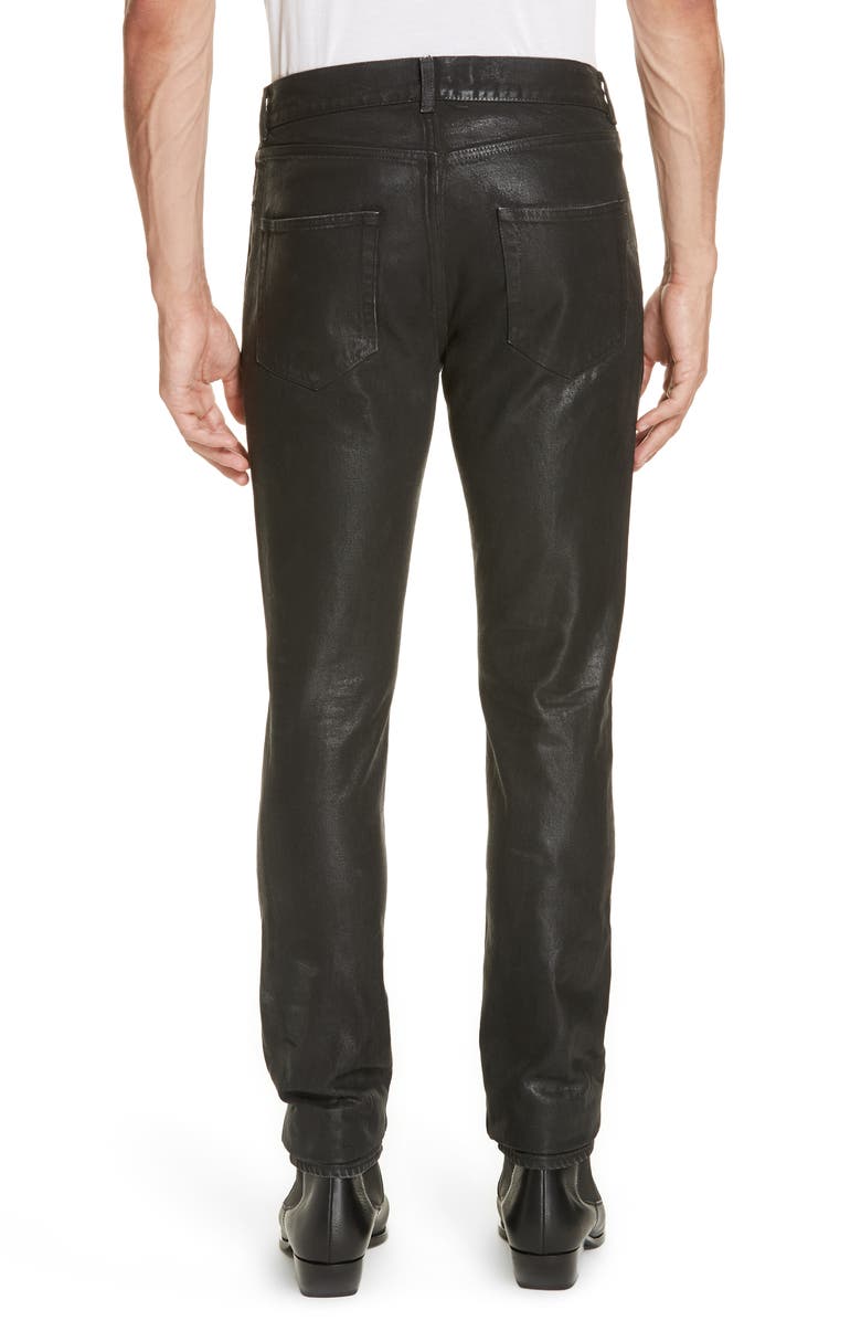 Saint Laurent Wax Coated Skinny Jeans, Alternate, color, 