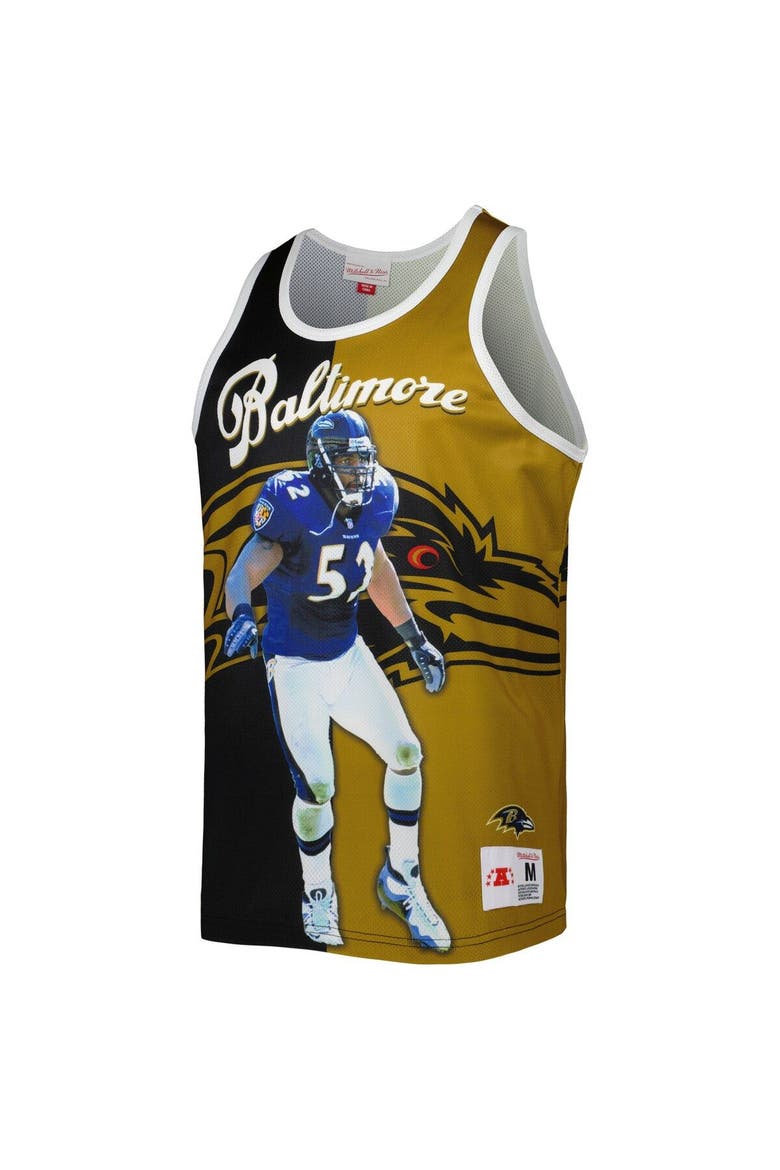 Men's Mitchell & Ness Ray Lewis Black/Gold Baltimore Ravens Retired Player Graphic Tank Top, Alternate, color, Black