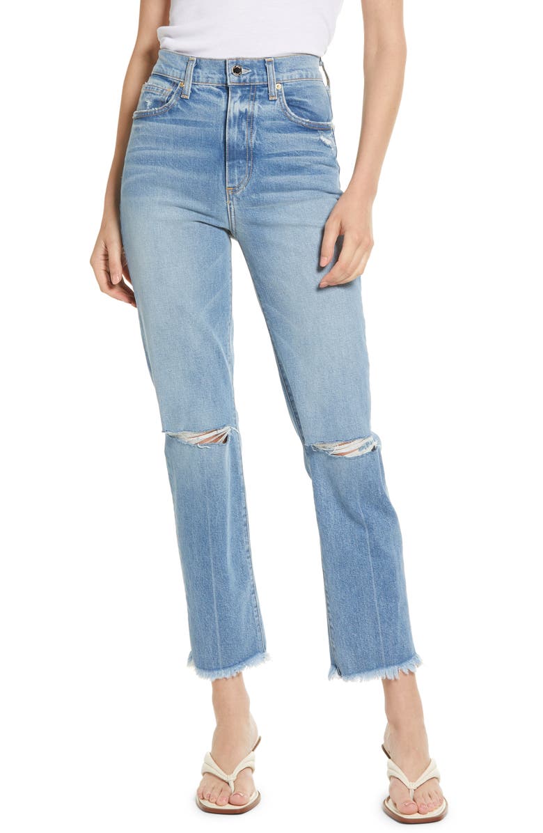 Le Jean Sabine Ripped High Waist Straight Leg Jeans, Main, color,