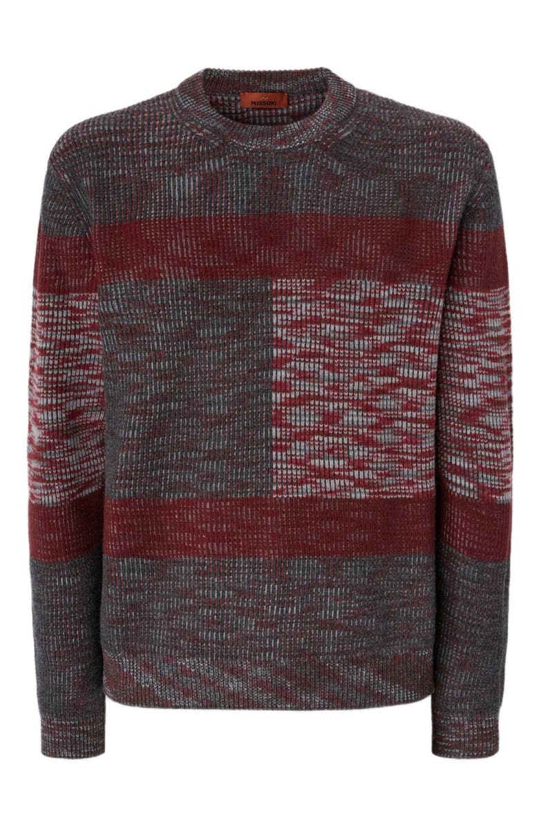 Missoni Crew Neck Sweater With Check Pattern, Alternate, color, Grey & Burgundy