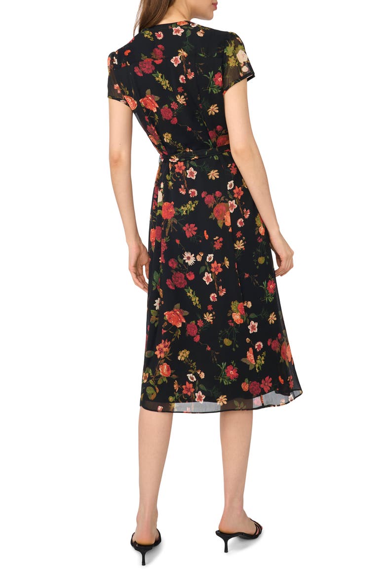 Floral Cap Sleeve Fit & Flare Midi Dress, Alternate, color, DEEP RUBY