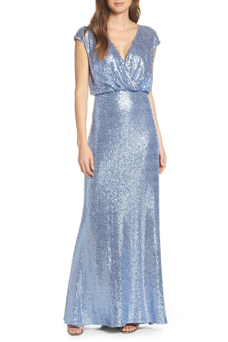 Sequin Blouson Gown, Main, color, CADET BLUE