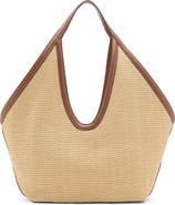MANGO Faux Leather Trim Woven Shopper Bag