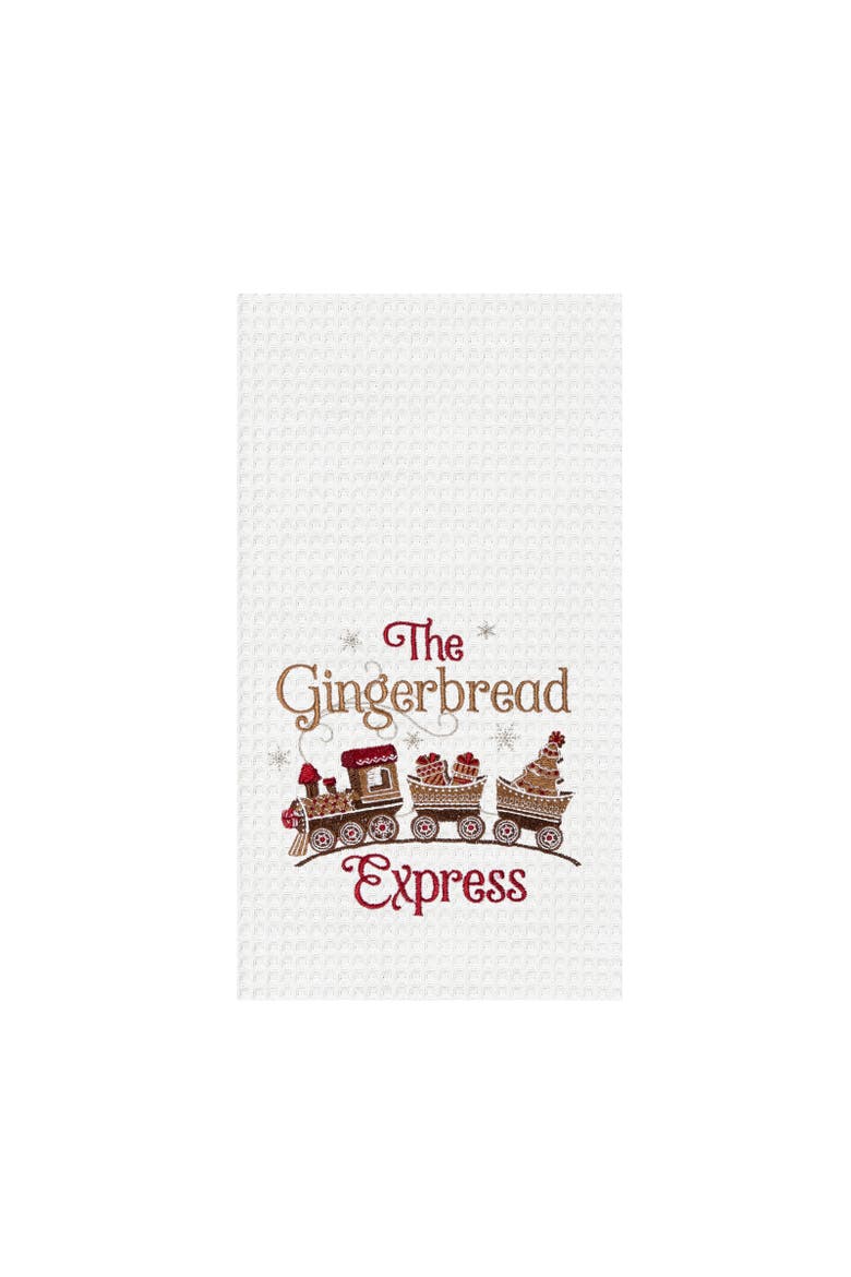 The Gingerbread Train Express Embroidered Baking Towel, Main, color, Brown
