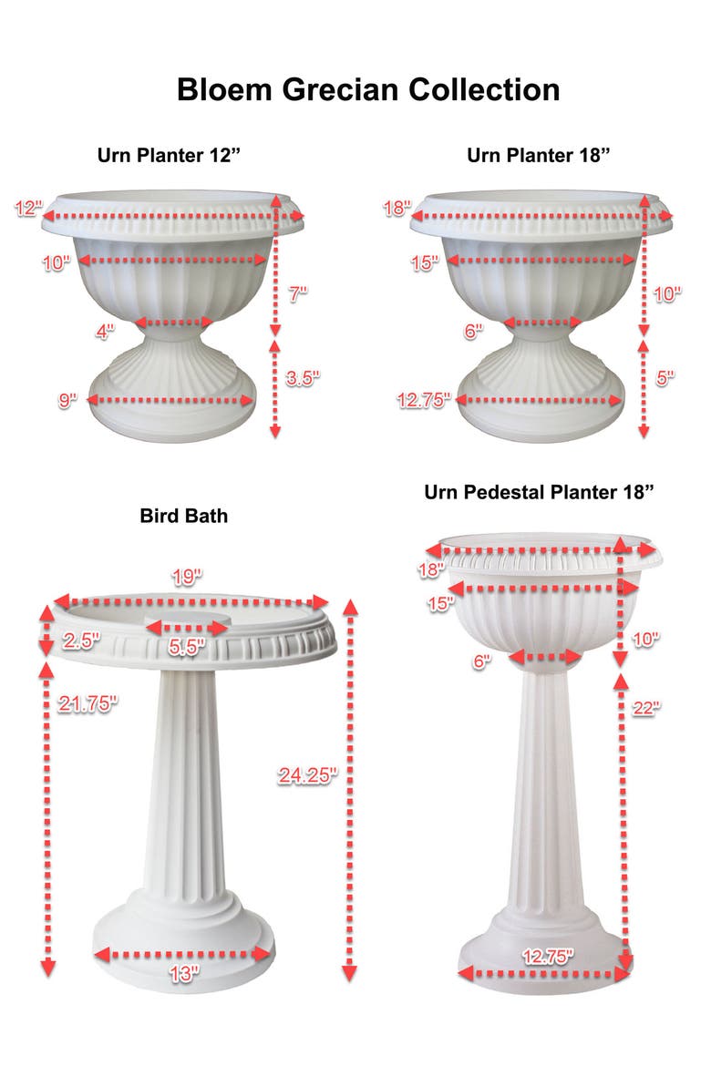 Grecian Pedestal Urn Planter 18 Inch, Casper White, Alternate, color, White