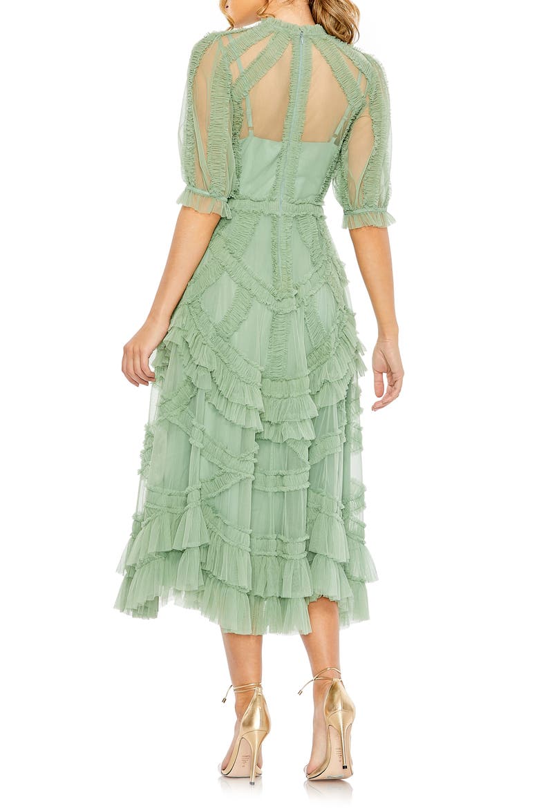 Women's High Neck Puff Sleeve Ruffle Tiered Dress, Alternate, color, JADE