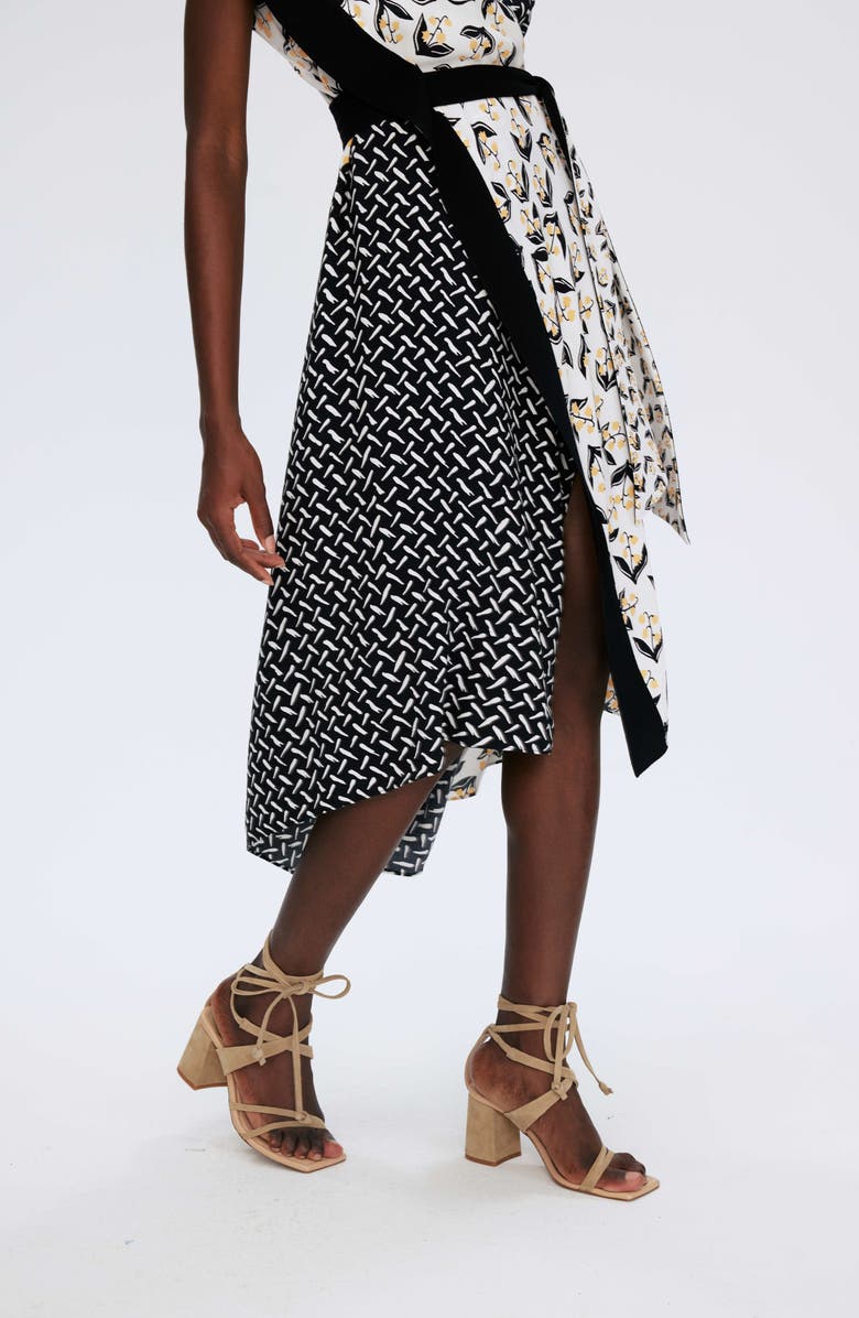 DVF Ellen Mixed Print Asymmetric Hem Wrap Dress, Alternate, color, 