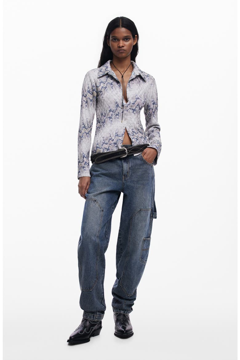 Textured Snakeskin Print Button-Up Shirt, Alternate, color, BEIGE