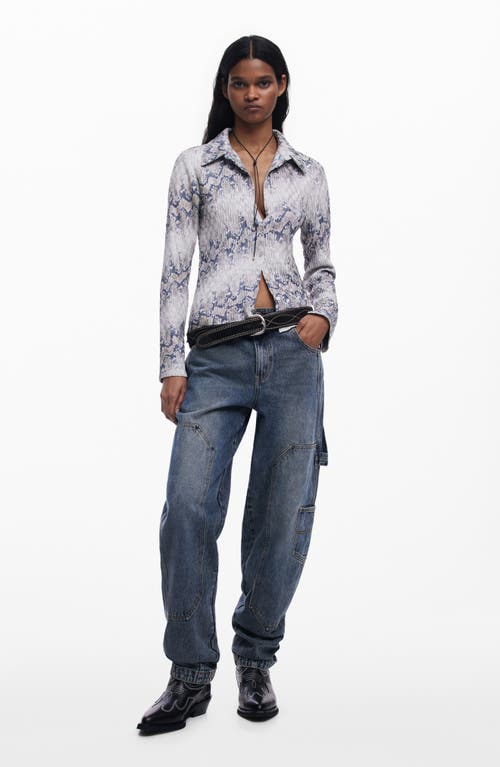 Desigual Textured Snakeskin Print Button-up Shirt In Beige