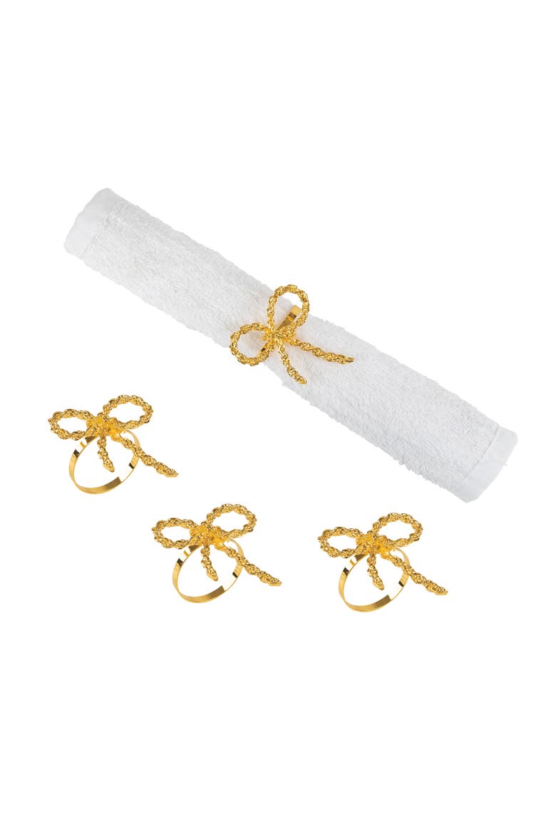 Gold Ribbon Napkin Ring, Set of 4, Main, color, Gold