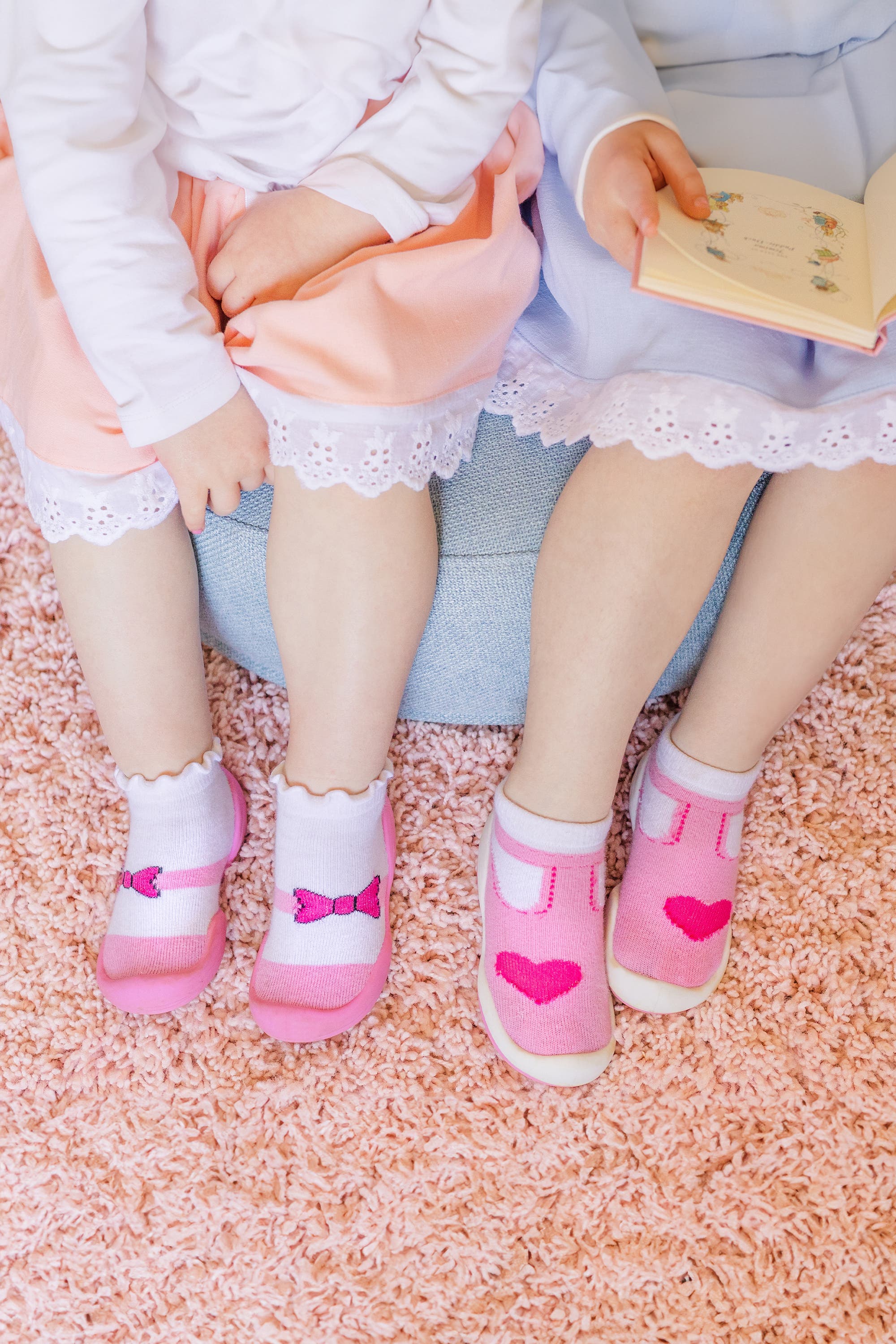 Komuello Toddler Girl Sock Shoes - T-Strap Heart, Alternate, color, Pink