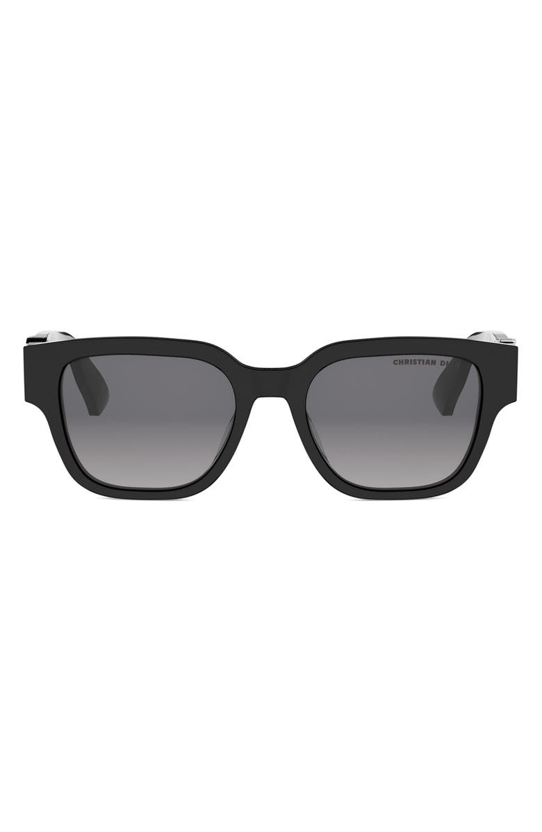 DIOR 'DiorOblique S1F 53mm Square Sunglasses, Main, color, Shiny Black / Gradient Smoke