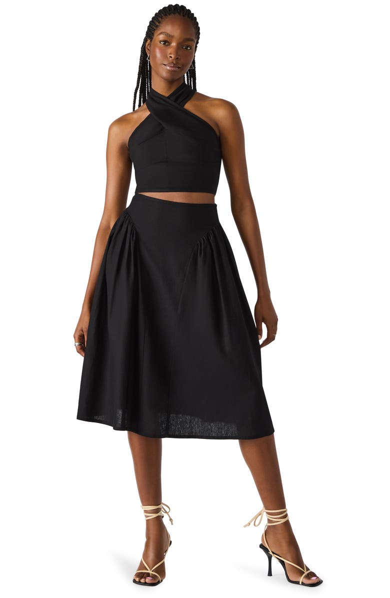 Steve Madden Winnie Twist Neck Crop Linen Blend Top, Alternate, color,