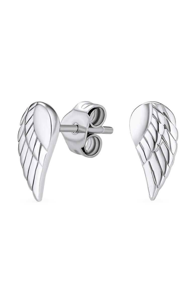BLING JEWELRY Delicate Guardian Angel Wing Stud Earrings, Main, color, Silver