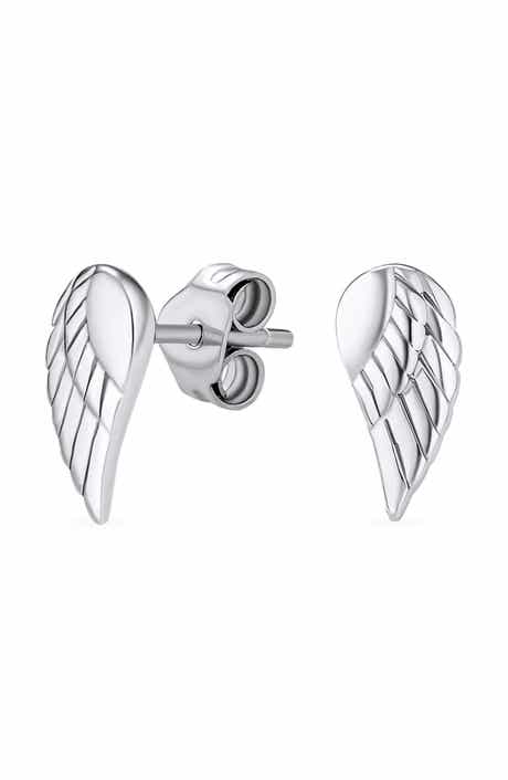 BLING JEWELRY Delicate Guardian Angel Wing Stud Earrings
