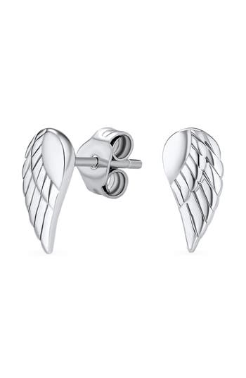 Bling Jewelry Delicate Guardian Angel Wing Stud Earrings In Metallic