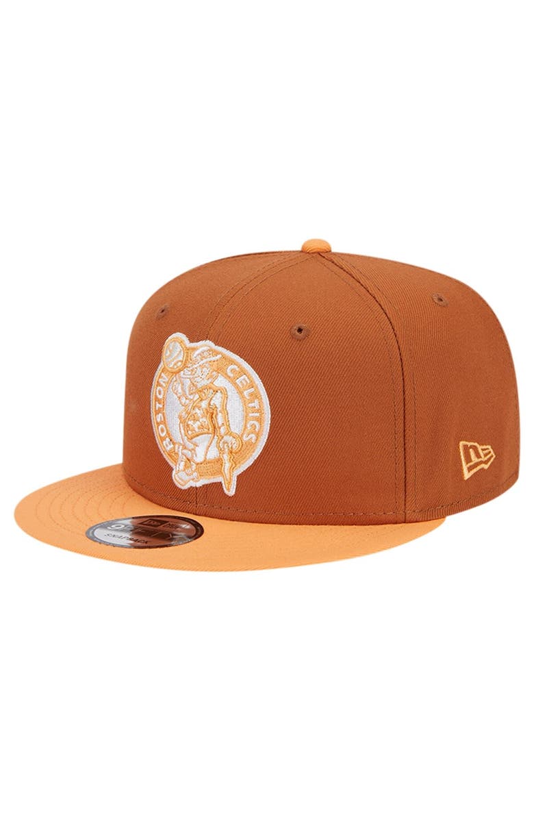 New Era Men's New Era Brown/Orange Boston Celtics 2-Tone Color Pack 9FIFTY Snapback Hat, Main, color, 