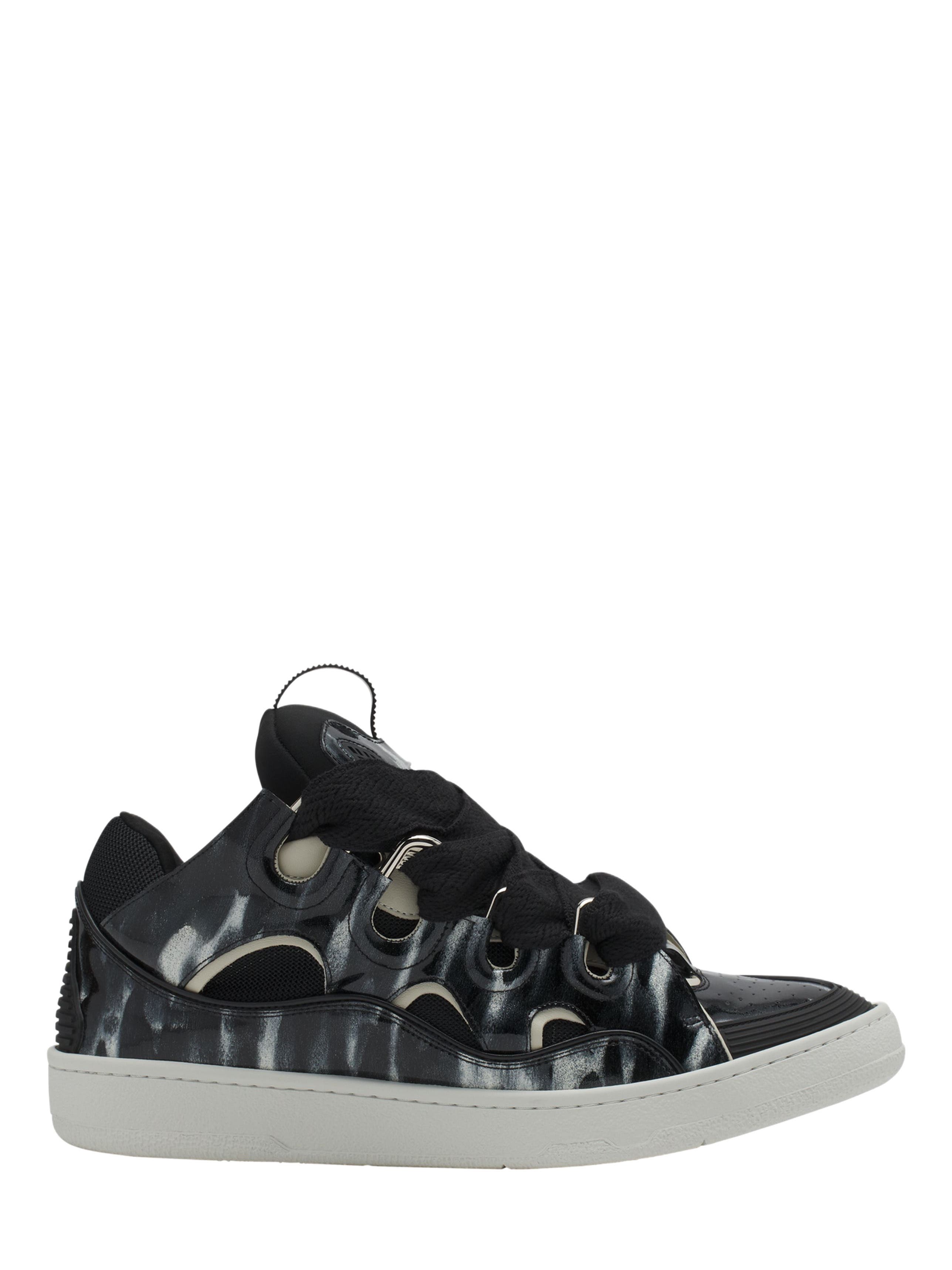 Lanvin Curb Leather Sneakers With Sparkles, Main, color, Black/White