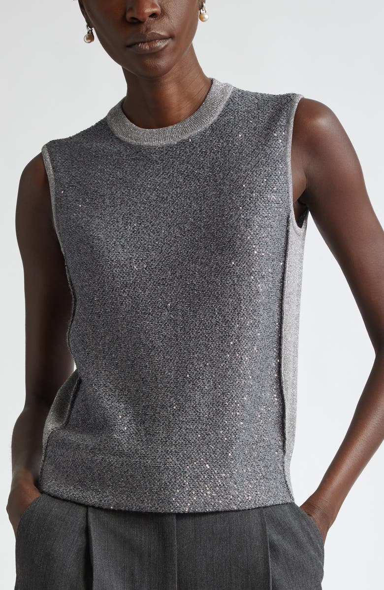 St. John Collection Sequin Front Metallic Sleeveless Sweater, Alternate, color, 