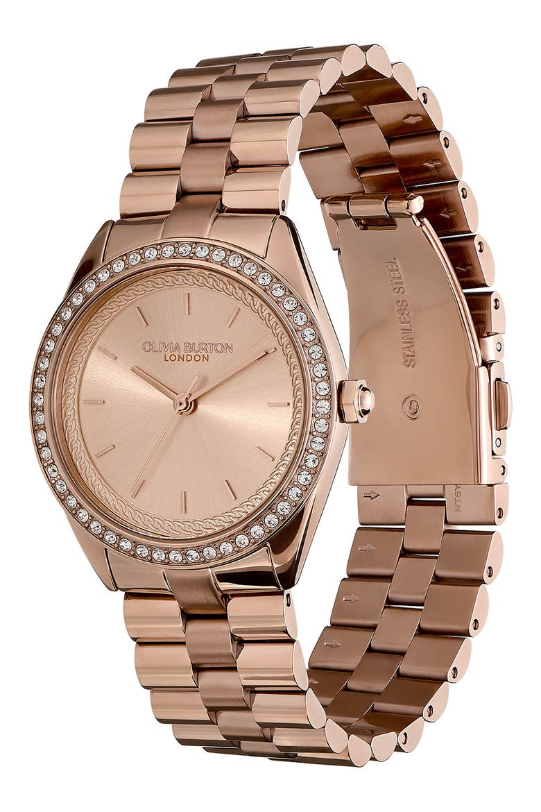 Bejewelled Bracelet Watch, 34mm, Alternate, color, ROSE GOLD