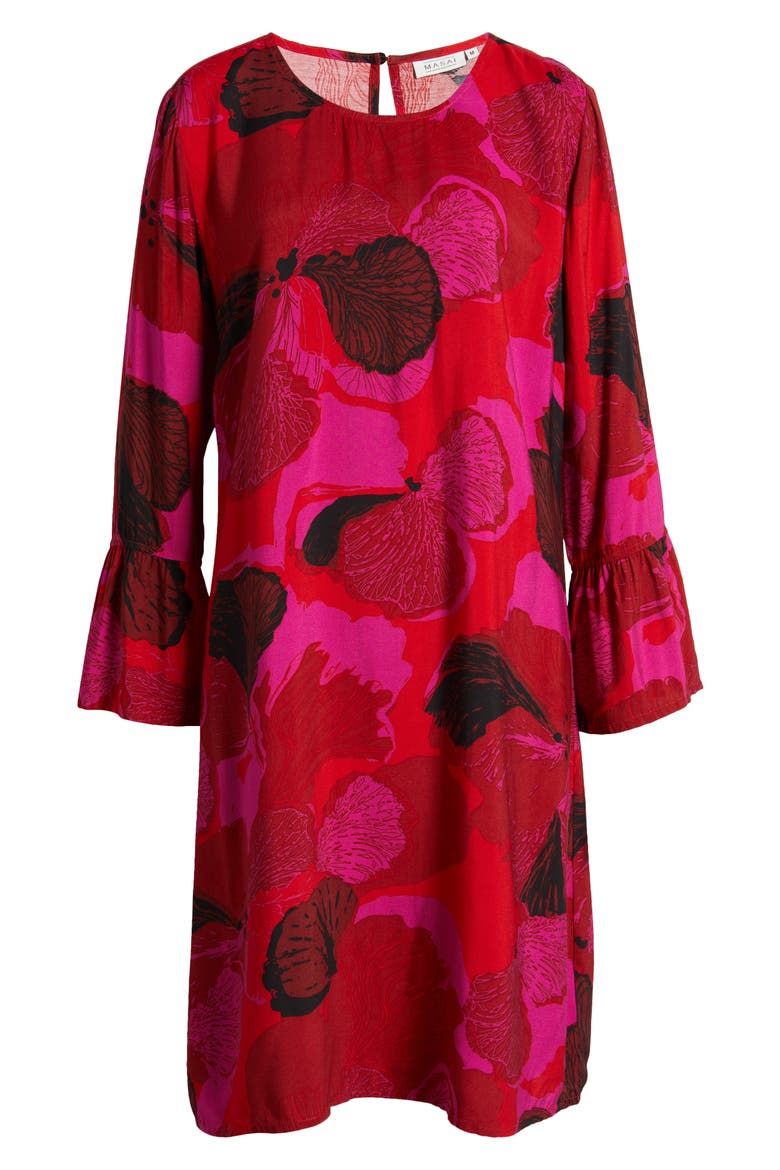 Novella Floral Long Sleeve Shift Dress, Alternate, color, HAUTE RED
