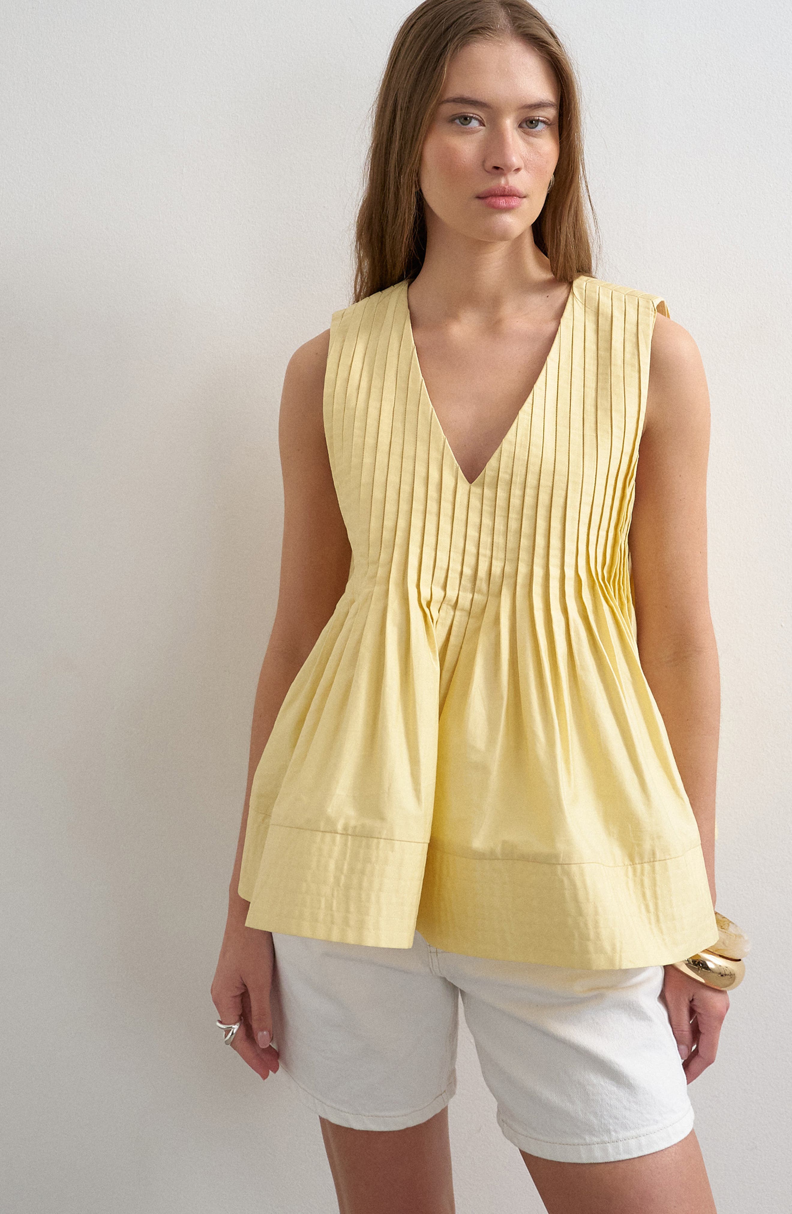 Cotton Pintuck Peplum Top