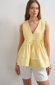 Topshop Cotton Pintuck Peplum Top