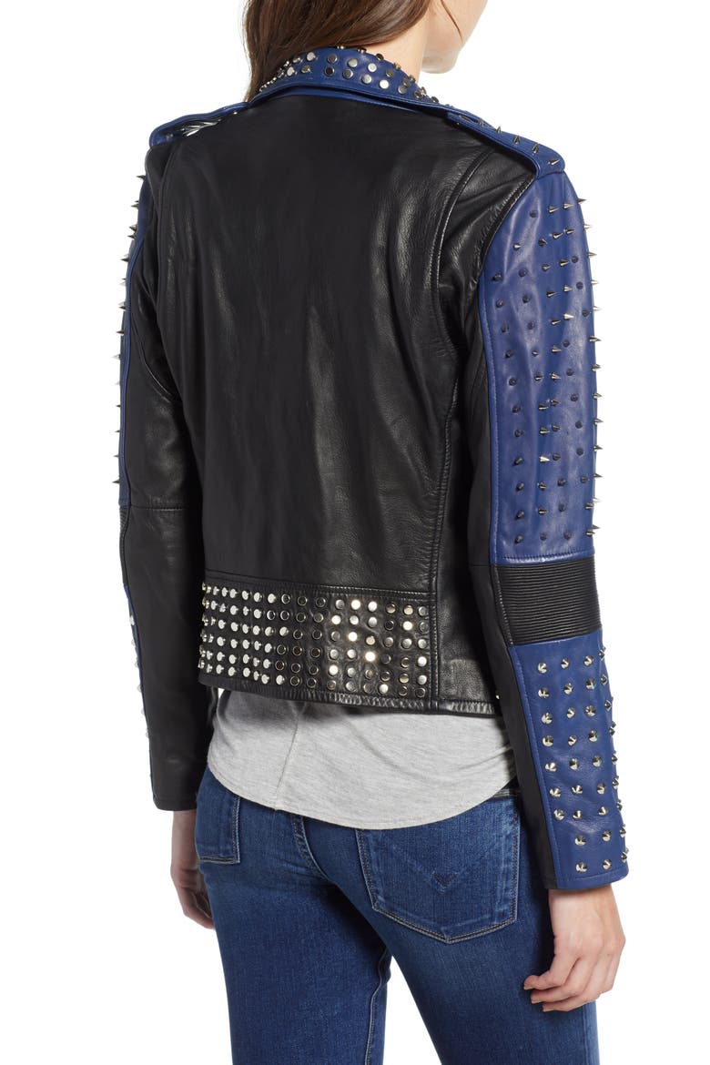 Colorblock Studded Lambskin Leather Biker Jacket, Alternate, color, ONYX/ INK