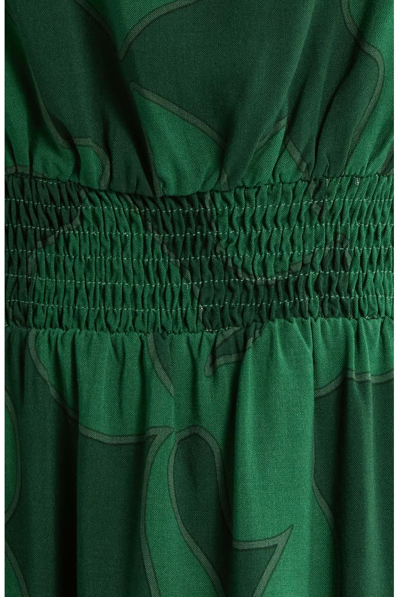 Benti Floral Print Smocked Waist Dress, Alternate, color, EMERALD