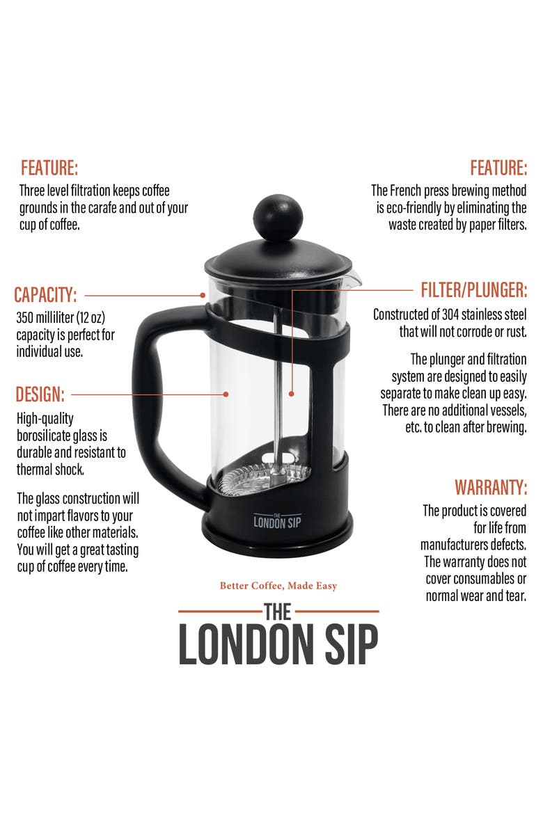 French Press Immersion Brewer, 350ml, Alternate, color, Black