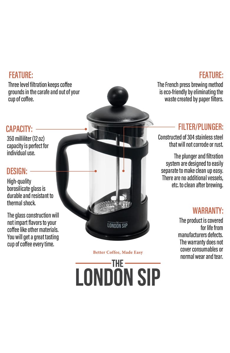 London Sip French Press Immersion Brewer, 350ml, Alternate, color, Black