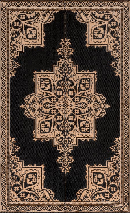 Dory Medallion Border Foldable Waterproof Reversible Plastic Straw Outdoor Rug