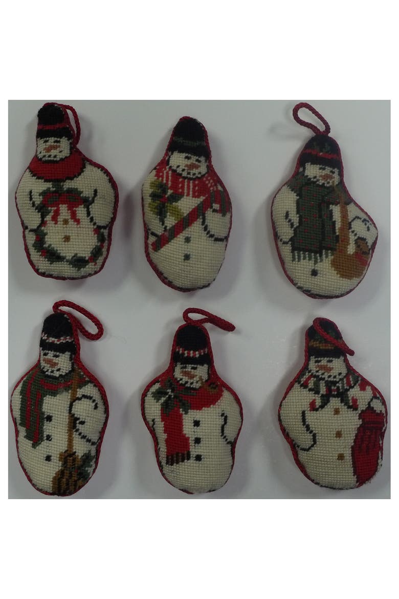 Snowmen Petit Point Christmas Tree Ornament, Main, color, Red