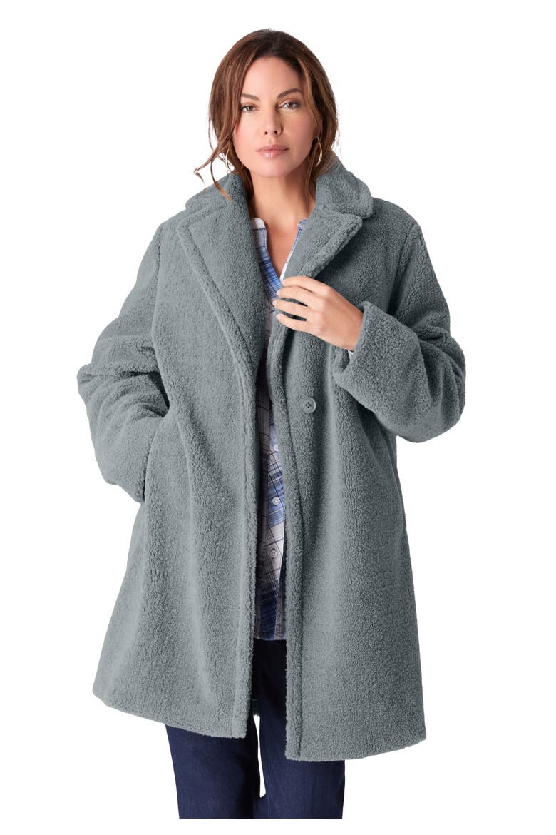 Plus Size Mid Length Teddy Faux Fur Coat, Main, color, GUNMETAL