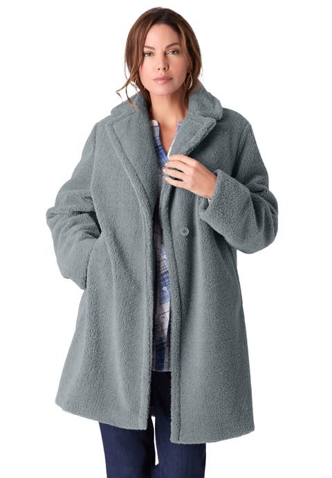 Plus Size Mid Length Teddy Faux Fur Coat