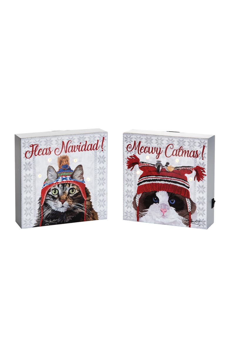 Light Up LED Christmas Cats Decorative Figurine Blocks Set of 2, Main, color, Gray