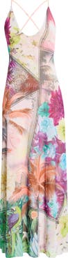 AFRM Romy Postcard Print Mesh Slipdress