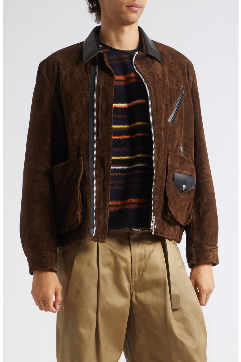 Suede Bomber Jacket, Main, color, BROWN