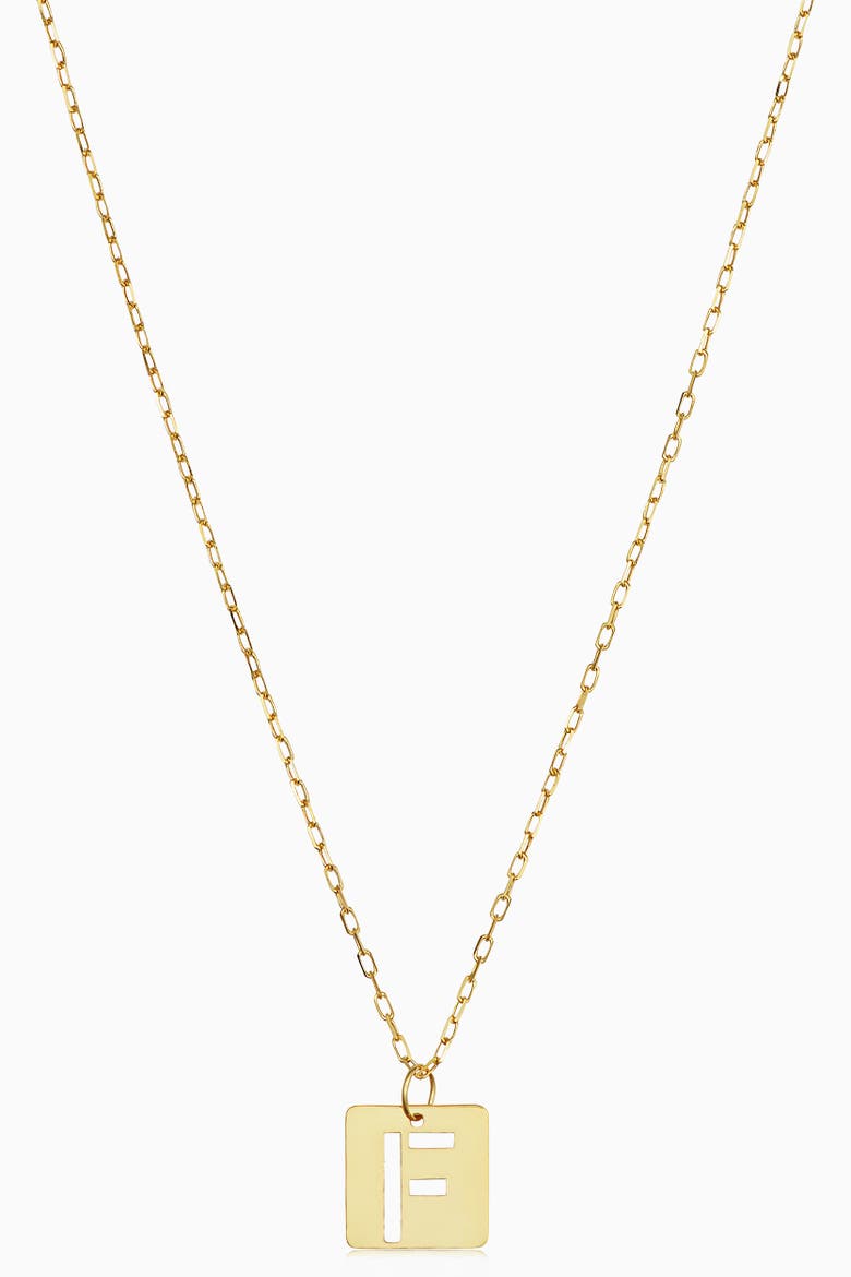 14K Gold Initial Tile Petite Necklace, Main, color, Letter F