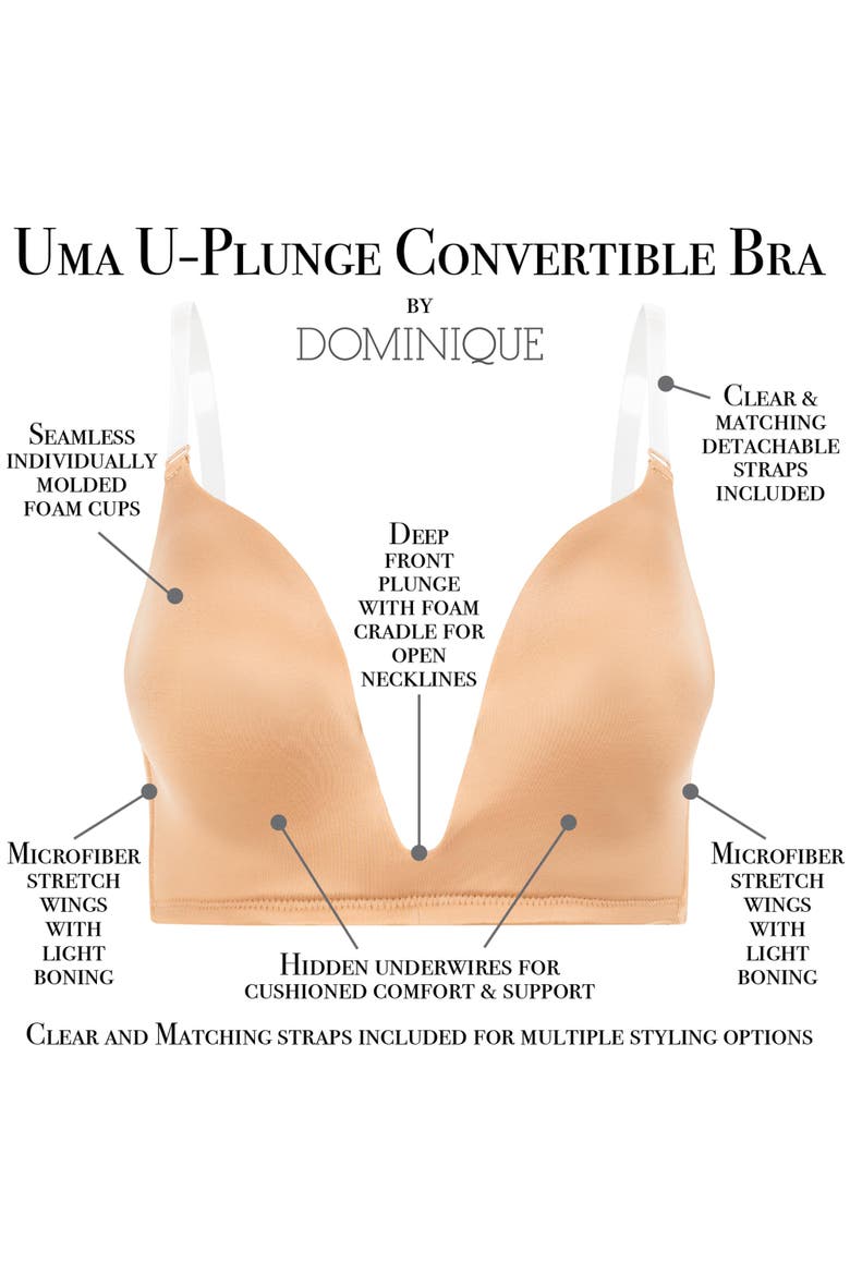 Uma U Plunge Convertible Bra with Multiple Strap Options, Alternate, color, Mocha